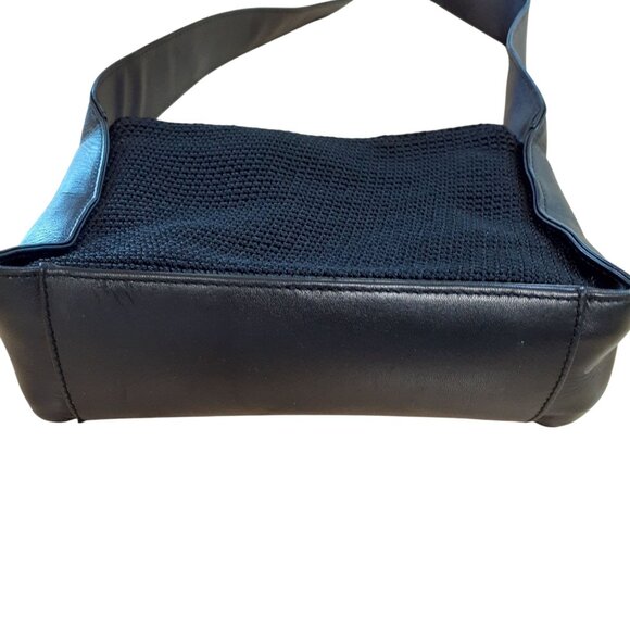 The Sak Crochet Knit Black Leather Purse Crossbody Hippie Hobo Chic Boho - Picture 3 of 6